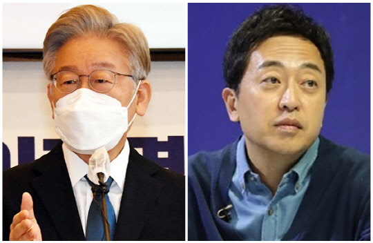이재명(왼쪽) 더불어민주당 대선 후보와 금태섭 전 국회의원. 연합뉴스